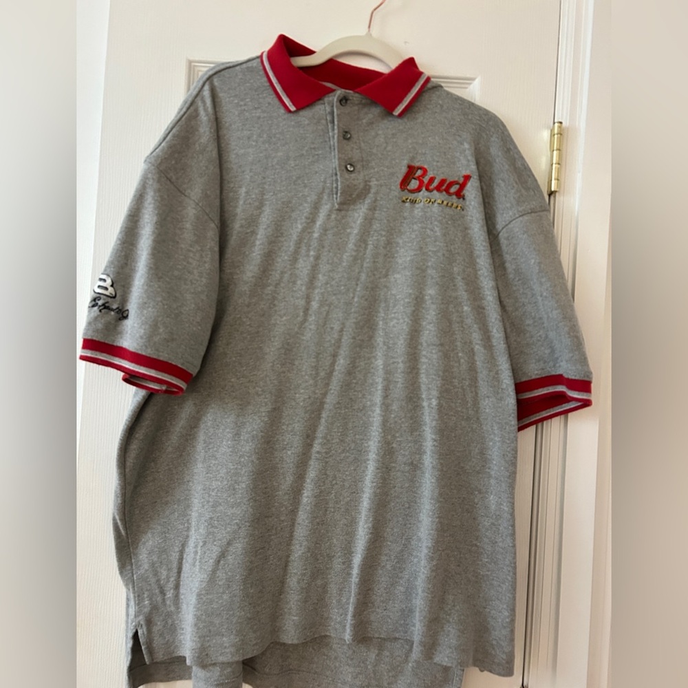 Bud Light Embroidered Grey Polo Red Trim Dale Earnhardt men’s cl Read